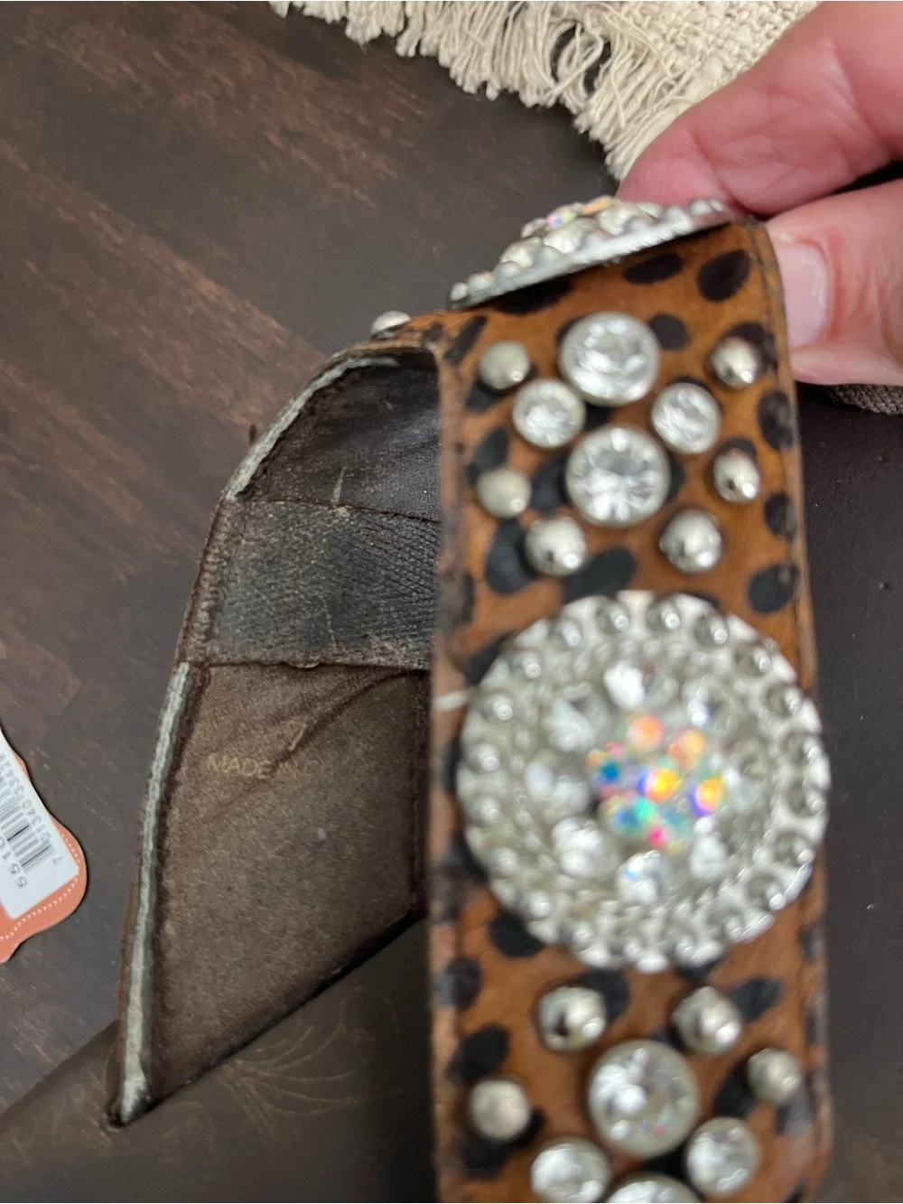 Brown Leopard Platform flip flops with Crystal Medallions